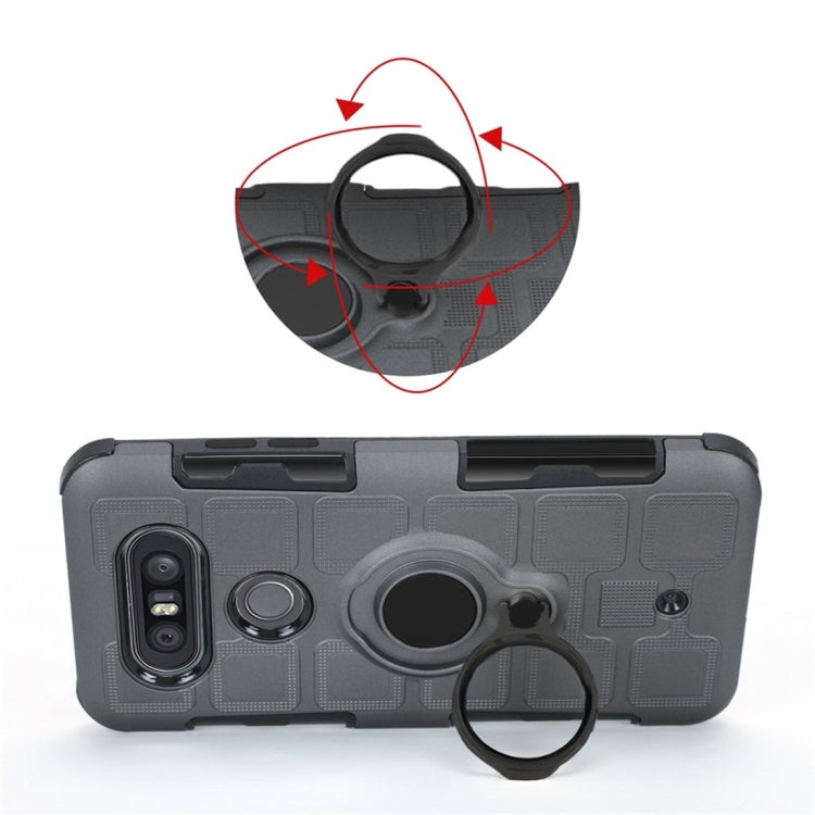 For LG Q8 3 In 1 Cube PC + TPU Protective Case with 360 Degrees Rotate Black Ring Holder