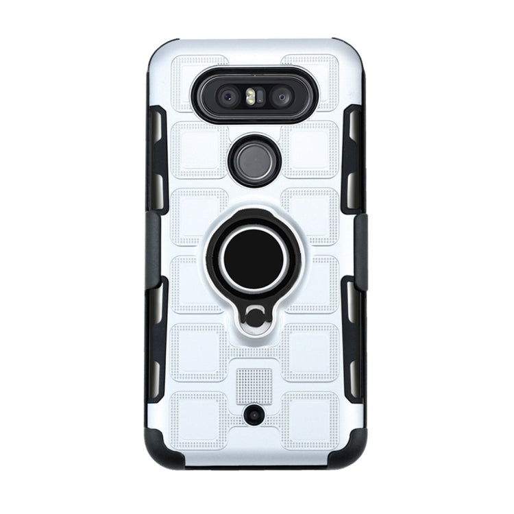 For LG Q8 3 In 1 Cube PC + TPU Protective Case with 360 Degrees Rotate Black Ring Holder