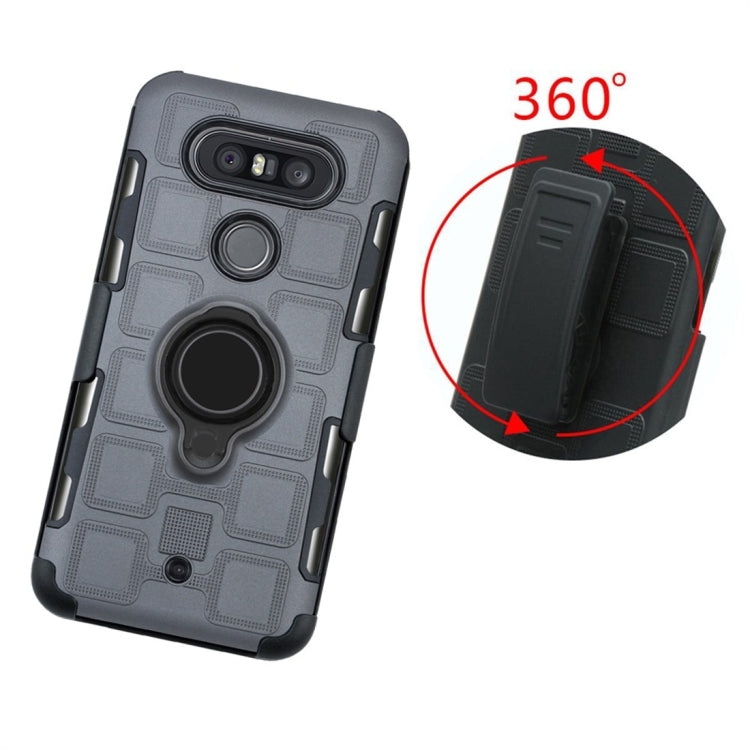 For LG Q8 3 In 1 Cube PC + TPU Protective Case with 360 Degrees Rotate Black Ring Holder