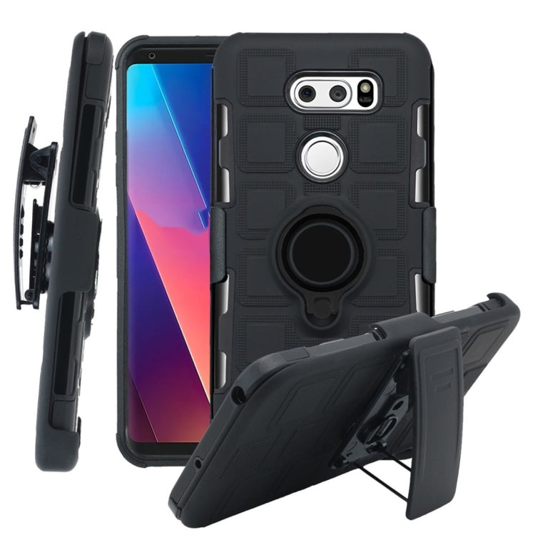 For LG V30 3 In 1 Cube PC + TPU Protective Case with 360 Degrees Rotate Black Ring Holder
