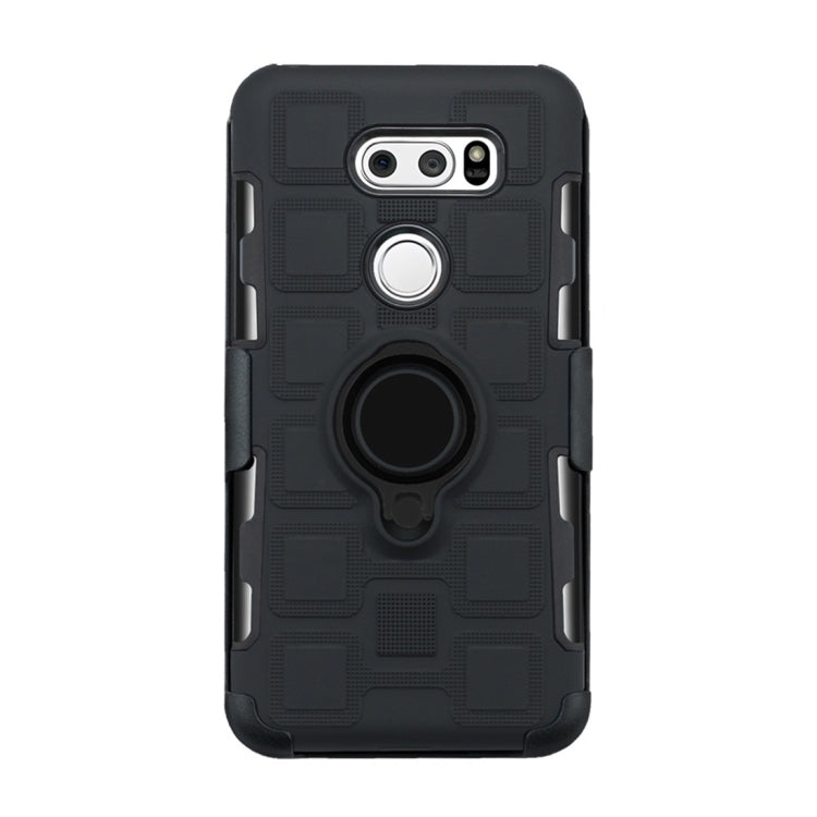 For LG V30 3 In 1 Cube PC + TPU Protective Case with 360 Degrees Rotate Black Ring Holder
