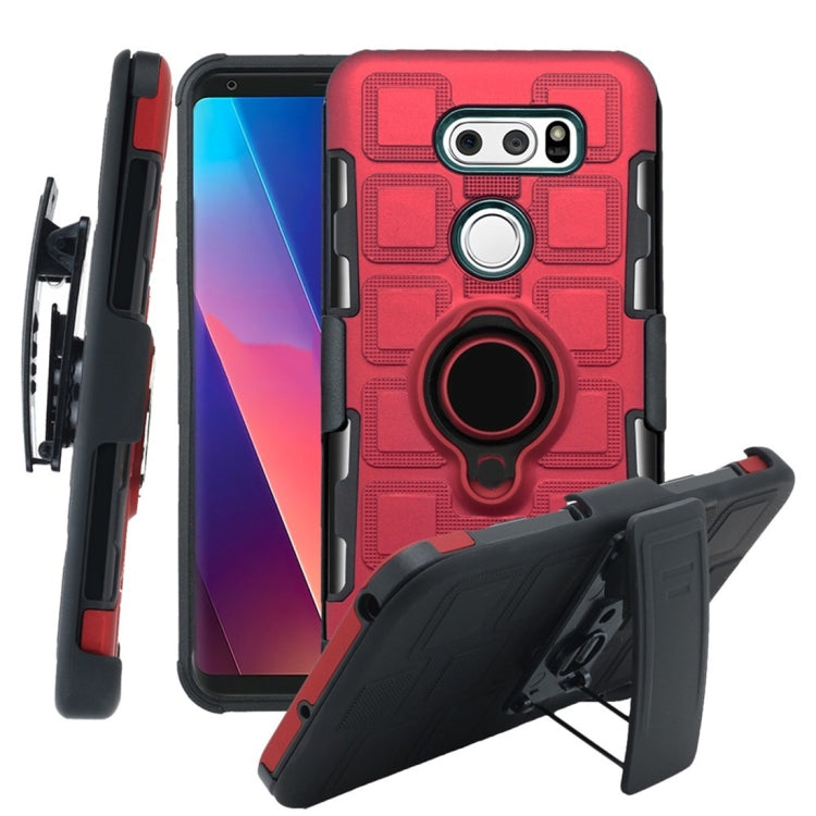 For LG V30 3 In 1 Cube PC + TPU Protective Case with 360 Degrees Rotate Black Ring Holder