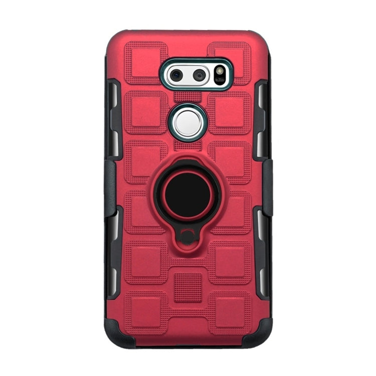 For LG V30 3 In 1 Cube PC + TPU Protective Case with 360 Degrees Rotate Black Ring Holder
