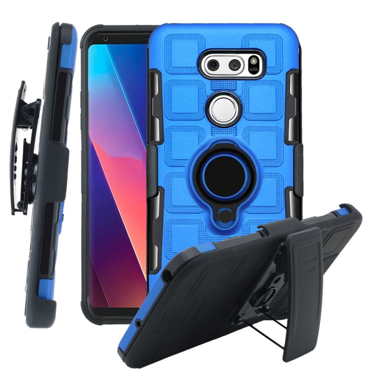 For LG V30 3 In 1 Cube PC + TPU Protective Case with 360 Degrees Rotate Black Ring Holder