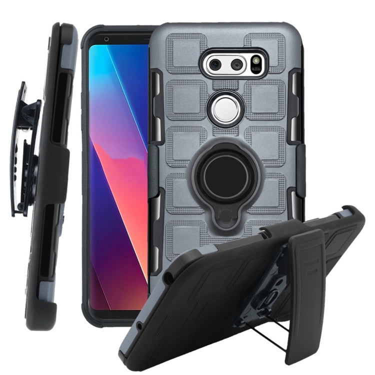 For LG V30 3 In 1 Cube PC + TPU Protective Case with 360 Degrees Rotate Black Ring Holder