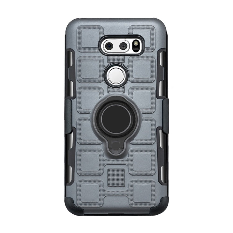 For LG V30 3 In 1 Cube PC + TPU Protective Case with 360 Degrees Rotate Black Ring Holder