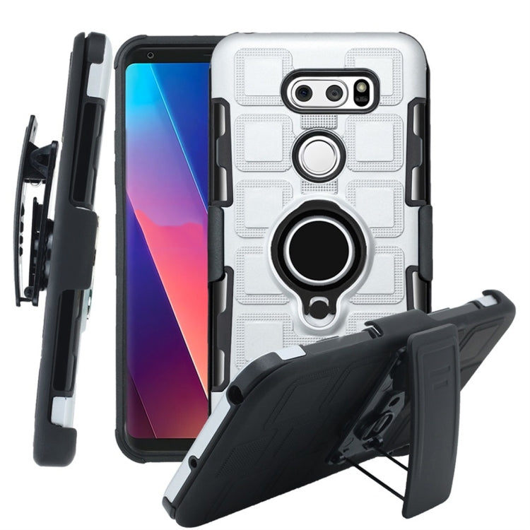 For LG V30 3 In 1 Cube PC + TPU Protective Case with 360 Degrees Rotate Black Ring Holder