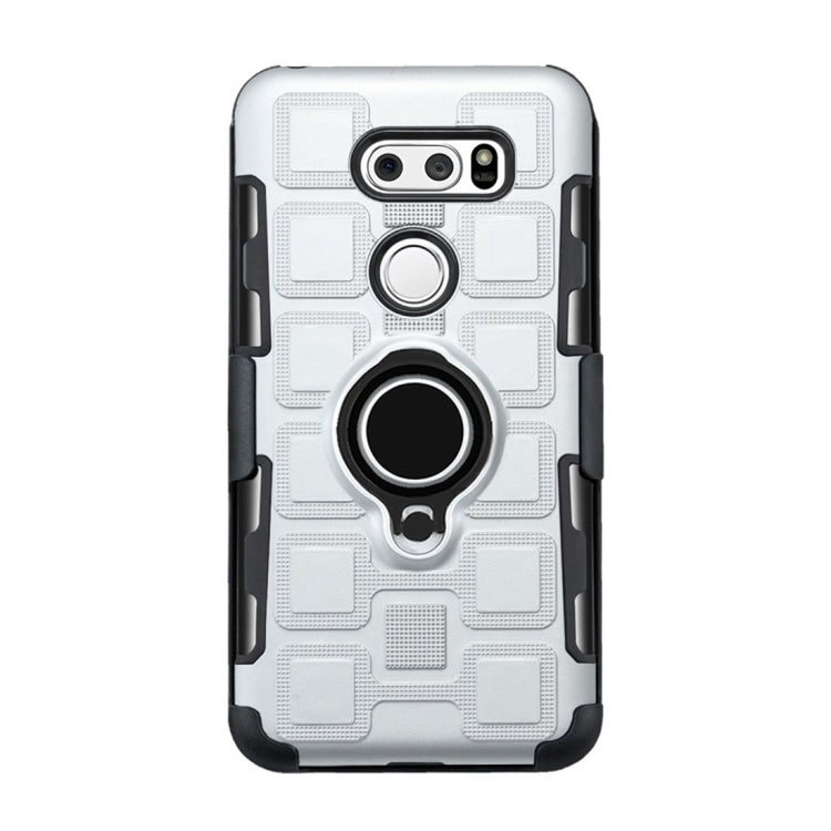 For LG V30 3 In 1 Cube PC + TPU Protective Case with 360 Degrees Rotate Black Ring Holder
