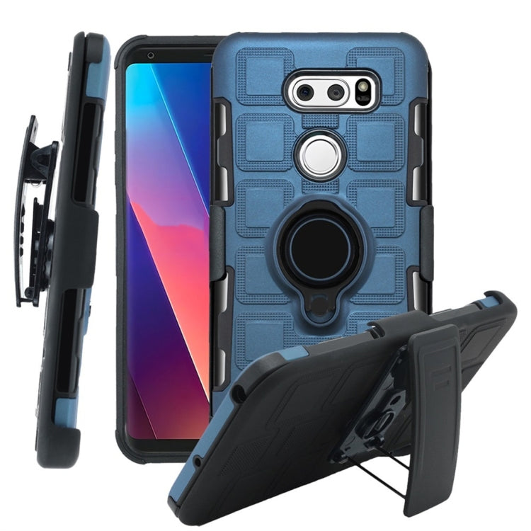 For LG V30 3 In 1 Cube PC + TPU Protective Case with 360 Degrees Rotate Black Ring Holder