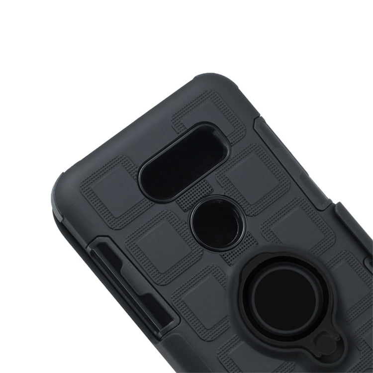 For LG V30 3 In 1 Cube PC + TPU Protective Case with 360 Degrees Rotate Black Ring Holder