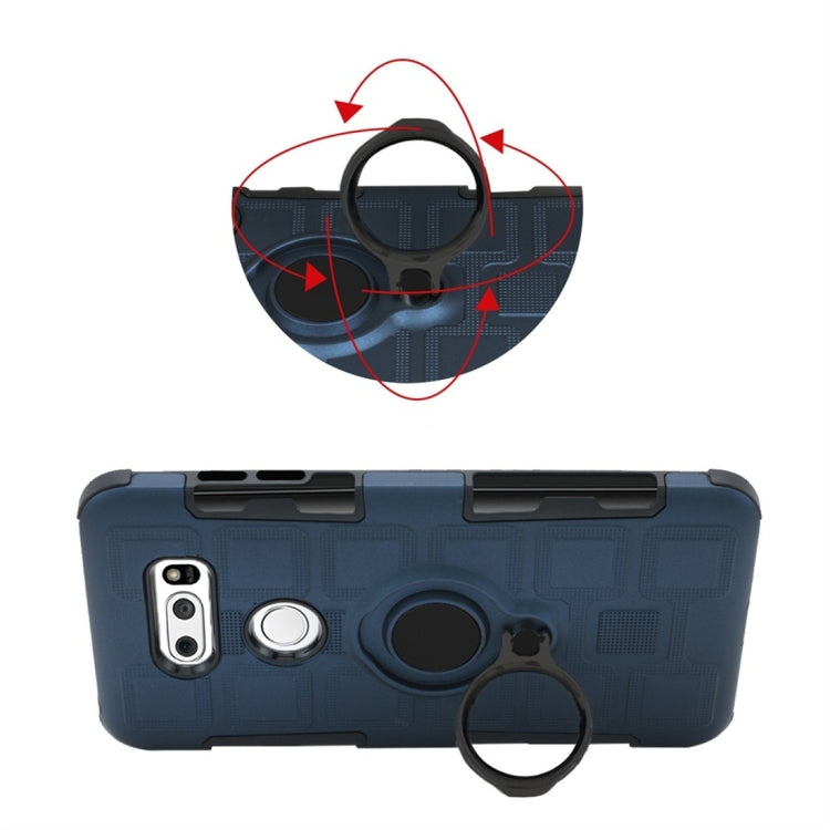 For LG V30 3 In 1 Cube PC + TPU Protective Case with 360 Degrees Rotate Black Ring Holder