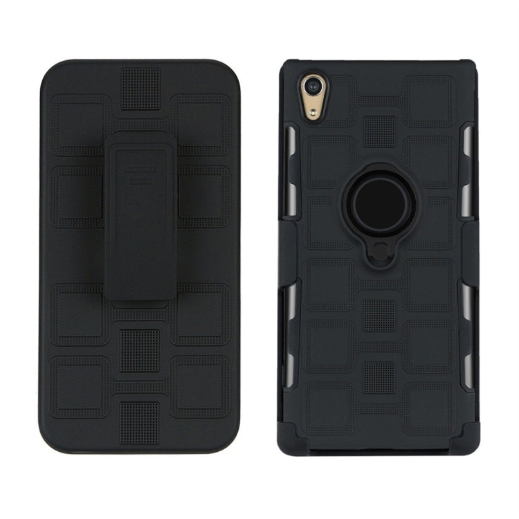 For Sony Xperia XA1 Ultra 3 In 1 Cube PC + TPU Protective Case with 360 Degrees Rotate Black Ring Holder