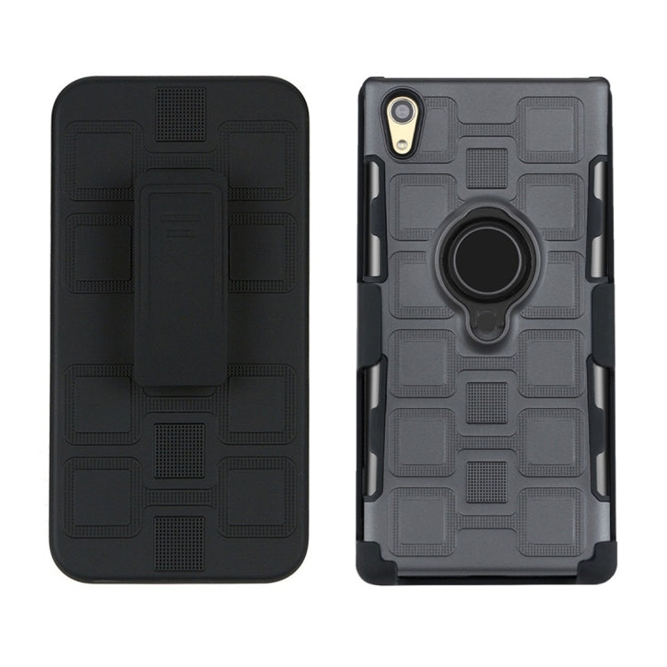 For Sony Xperia XA1 Ultra 3 In 1 Cube PC + TPU Protective Case with 360 Degrees Rotate Black Ring Holder