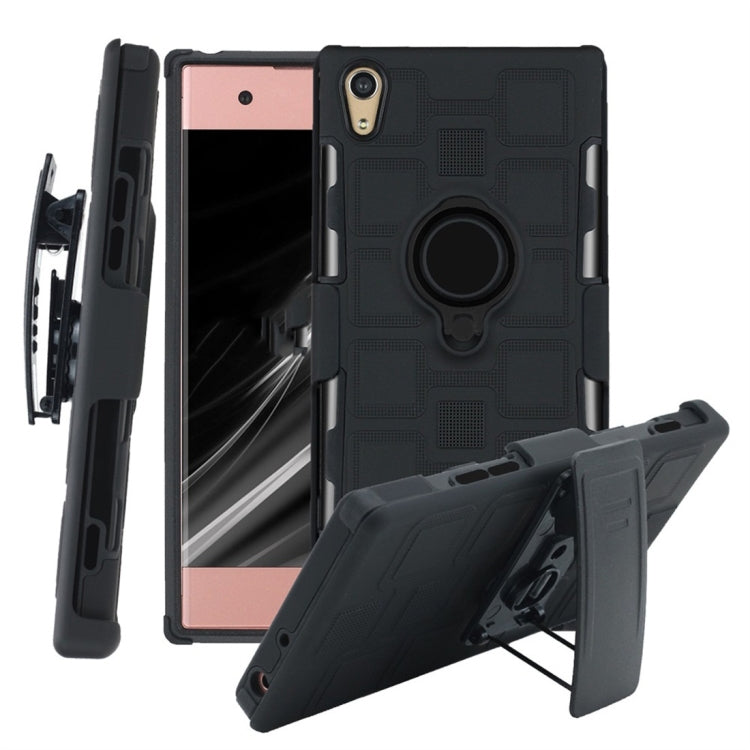 For Sony Xperia XA1 3 In 1 Cube PC + TPU Protective Case with 360 Degrees Rotate Black Ring Holder