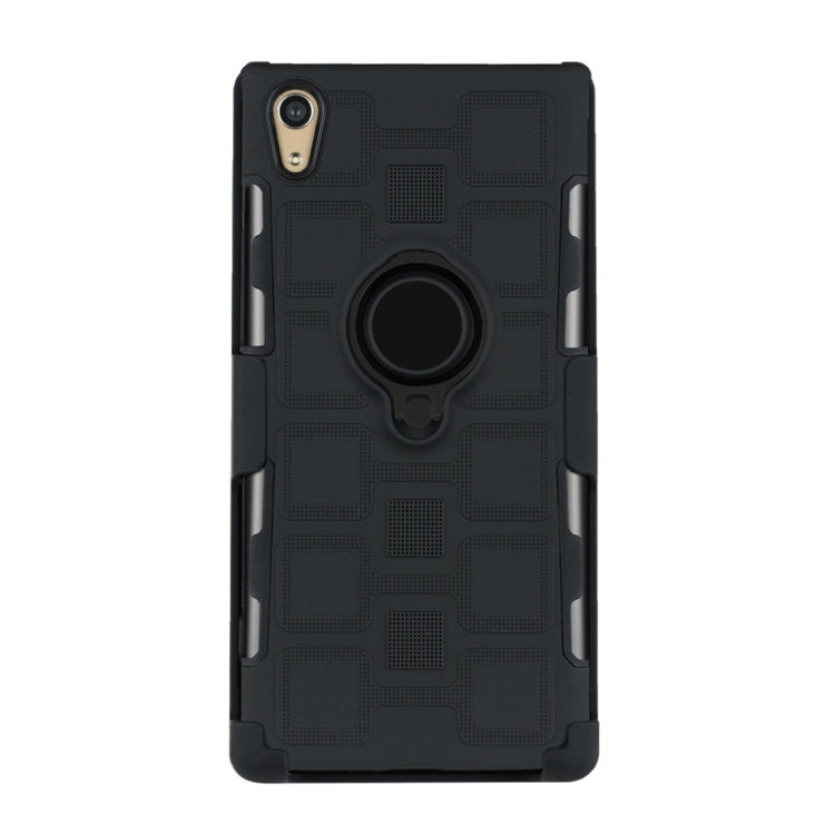 For Sony Xperia XA1 3 In 1 Cube PC + TPU Protective Case with 360 Degrees Rotate Black Ring Holder