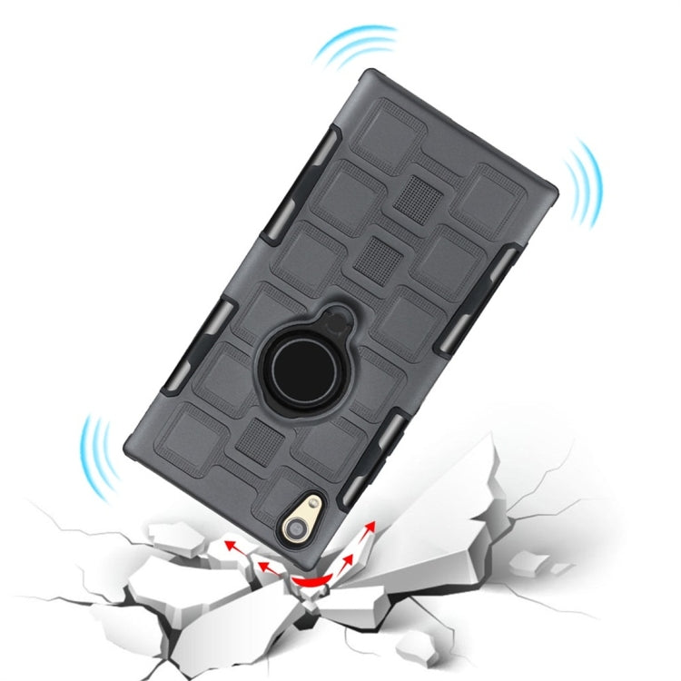 For Sony Xperia XA1 3 In 1 Cube PC + TPU Protective Case with 360 Degrees Rotate Black Ring Holder