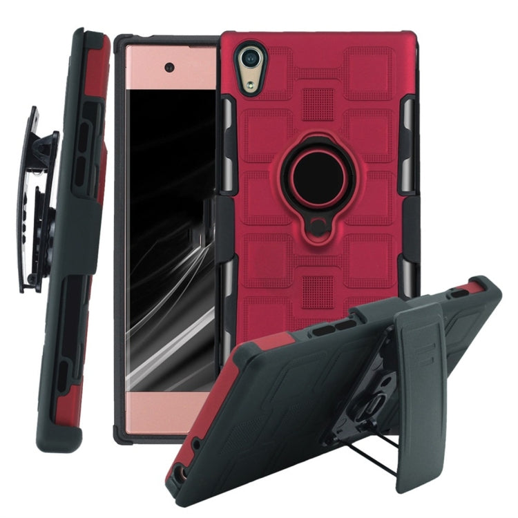 For Sony Xperia XA1 3 In 1 Cube PC + TPU Protective Case with 360 Degrees Rotate Black Ring Holder