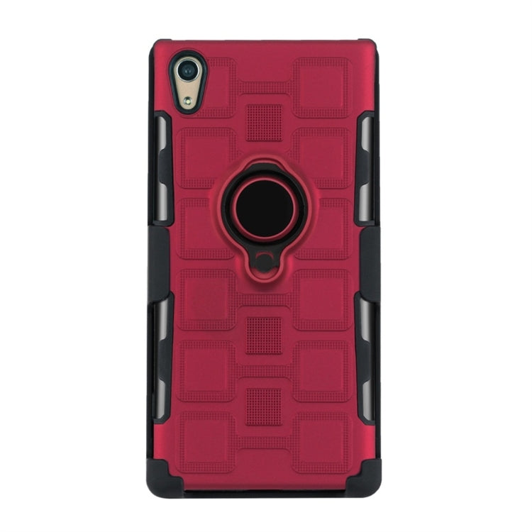 For Sony Xperia XA1 3 In 1 Cube PC + TPU Protective Case with 360 Degrees Rotate Black Ring Holder