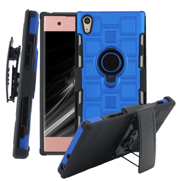 For Sony Xperia XA1 3 In 1 Cube PC + TPU Protective Case with 360 Degrees Rotate Black Ring Holder