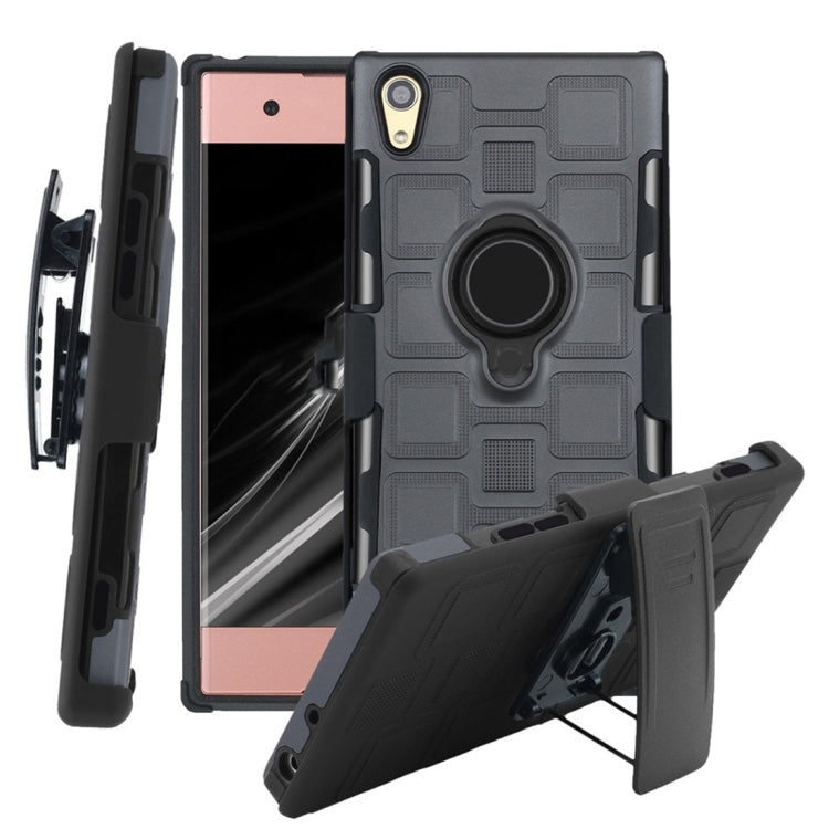 For Sony Xperia XA1 3 In 1 Cube PC + TPU Protective Case with 360 Degrees Rotate Black Ring Holder