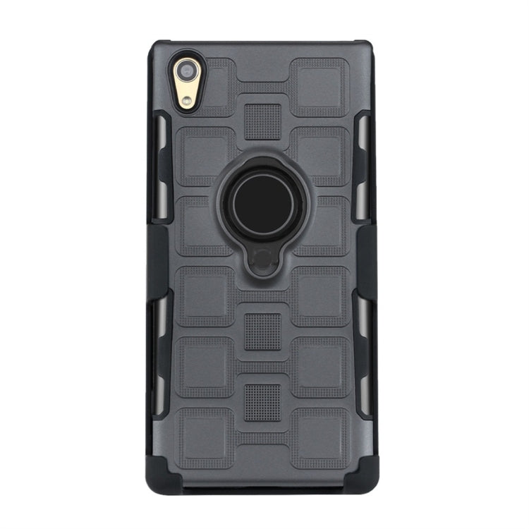 For Sony Xperia XA1 3 In 1 Cube PC + TPU Protective Case with 360 Degrees Rotate Black Ring Holder