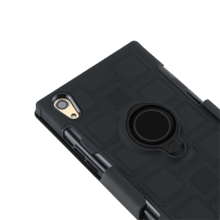 For Sony Xperia XA1 3 In 1 Cube PC + TPU Protective Case with 360 Degrees Rotate Black Ring Holder