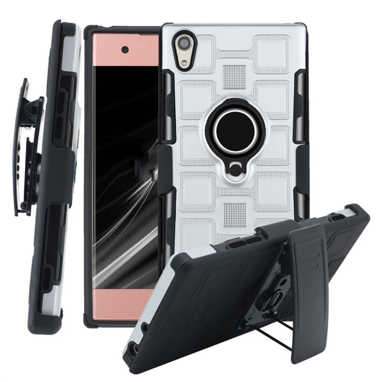 For Sony Xperia XA1 3 In 1 Cube PC + TPU Protective Case with 360 Degrees Rotate Black Ring Holder