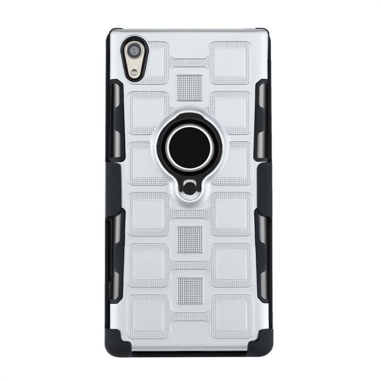 For Sony Xperia XA1 3 In 1 Cube PC + TPU Protective Case with 360 Degrees Rotate Black Ring Holder