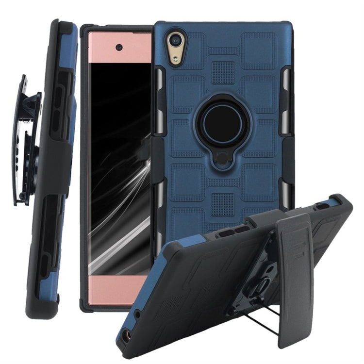 For Sony Xperia XA1 3 In 1 Cube PC + TPU Protective Case with 360 Degrees Rotate Black Ring Holder