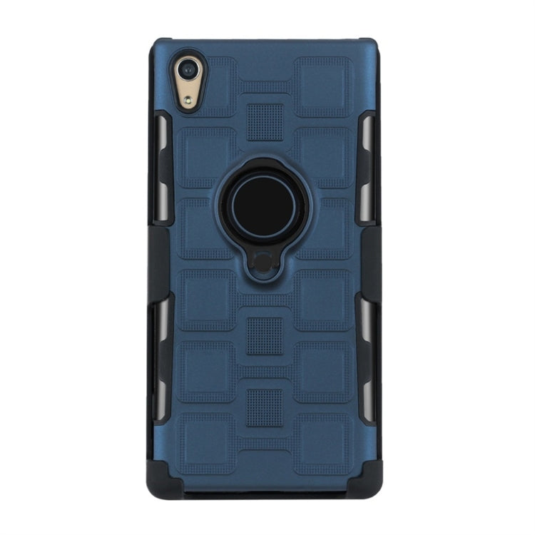 For Sony Xperia XA1 3 In 1 Cube PC + TPU Protective Case with 360 Degrees Rotate Black Ring Holder