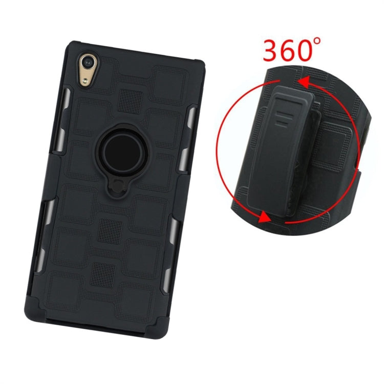 For Sony Xperia XA1 3 In 1 Cube PC + TPU Protective Case with 360 Degrees Rotate Black Ring Holder