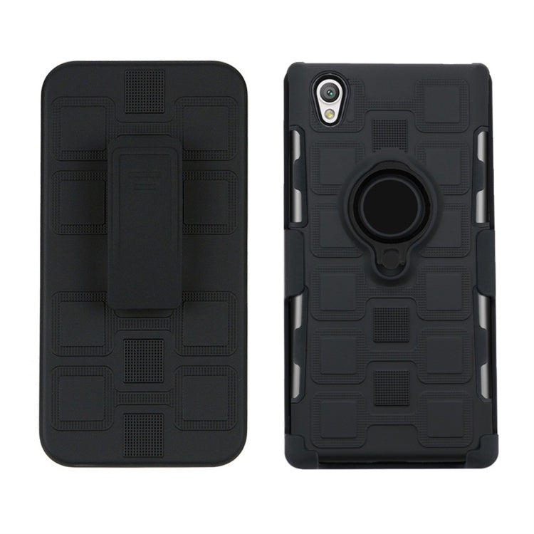 For Sony Xperia L1 3 In 1 Cube PC + TPU Protective Case with 360 Degrees Rotate Black Ring Holder