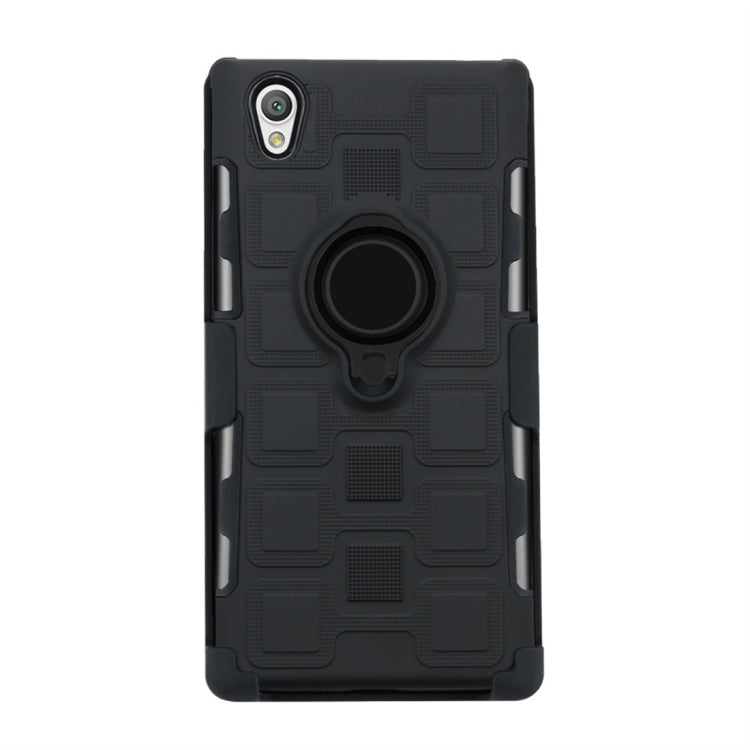 For Sony Xperia L1 3 In 1 Cube PC + TPU Protective Case with 360 Degrees Rotate Black Ring Holder