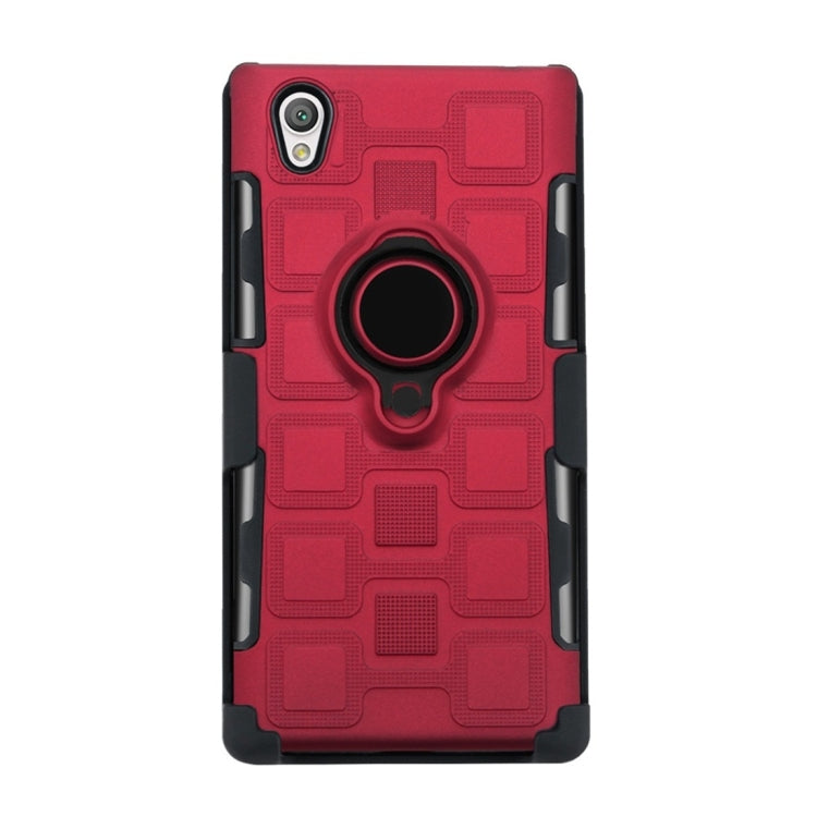 For Sony Xperia L1 3 In 1 Cube PC + TPU Protective Case with 360 Degrees Rotate Black Ring Holder