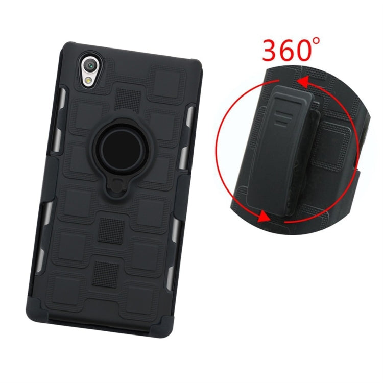 For Sony Xperia L1 3 In 1 Cube PC + TPU Protective Case with 360 Degrees Rotate Black Ring Holder
