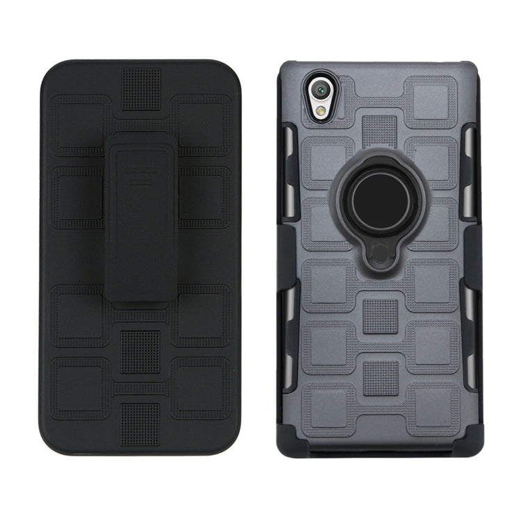 For Sony Xperia L1 3 In 1 Cube PC + TPU Protective Case with 360 Degrees Rotate Black Ring Holder