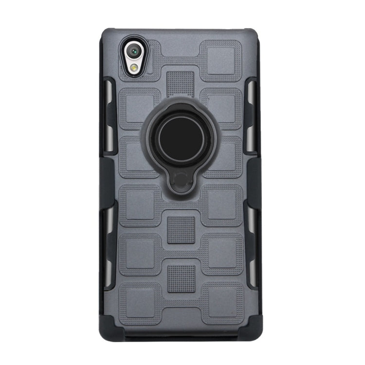 For Sony Xperia L1 3 In 1 Cube PC + TPU Protective Case with 360 Degrees Rotate Black Ring Holder