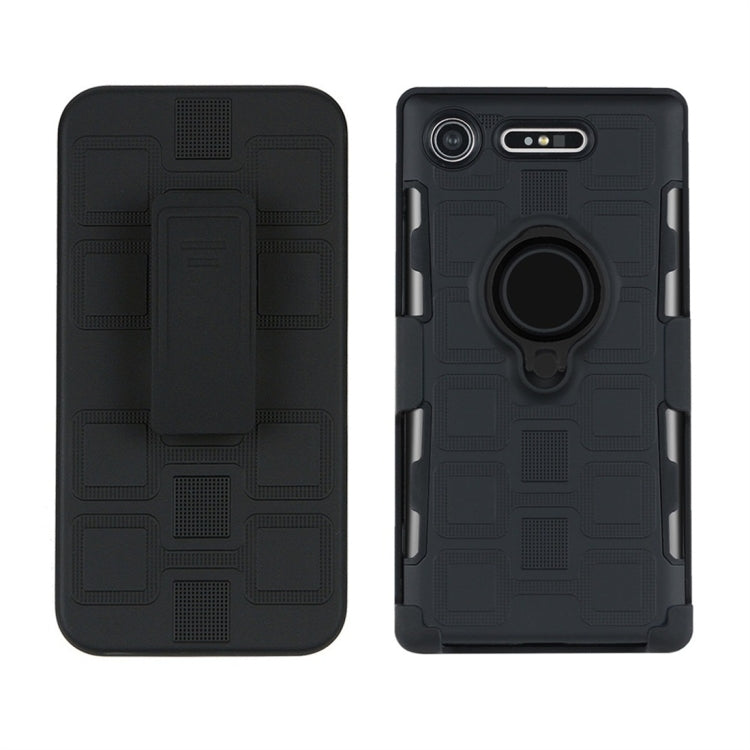 For Sony Xperia XZ1 3 In 1 Cube PC + TPU Protective Case with 360 Degrees Rotate Black Ring Holder