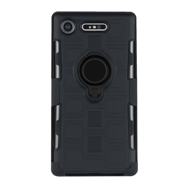 For Sony Xperia XZ1 3 In 1 Cube PC + TPU Protective Case with 360 Degrees Rotate Black Ring Holder