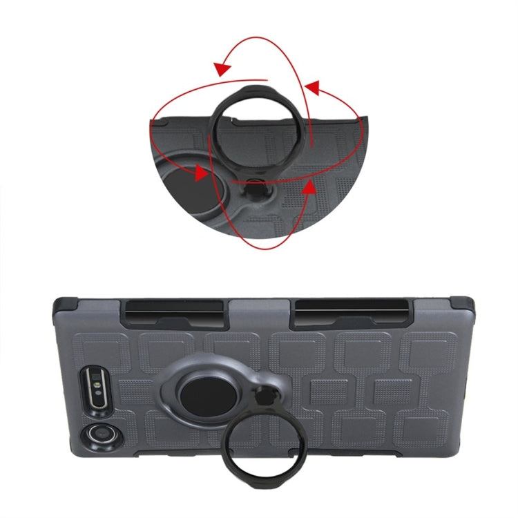 For Sony Xperia XZ1 3 In 1 Cube PC + TPU Protective Case with 360 Degrees Rotate Black Ring Holder