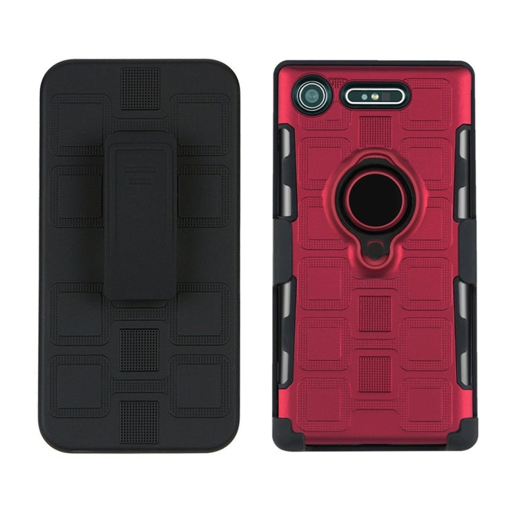 For Sony Xperia XZ1 3 In 1 Cube PC + TPU Protective Case with 360 Degrees Rotate Black Ring Holder