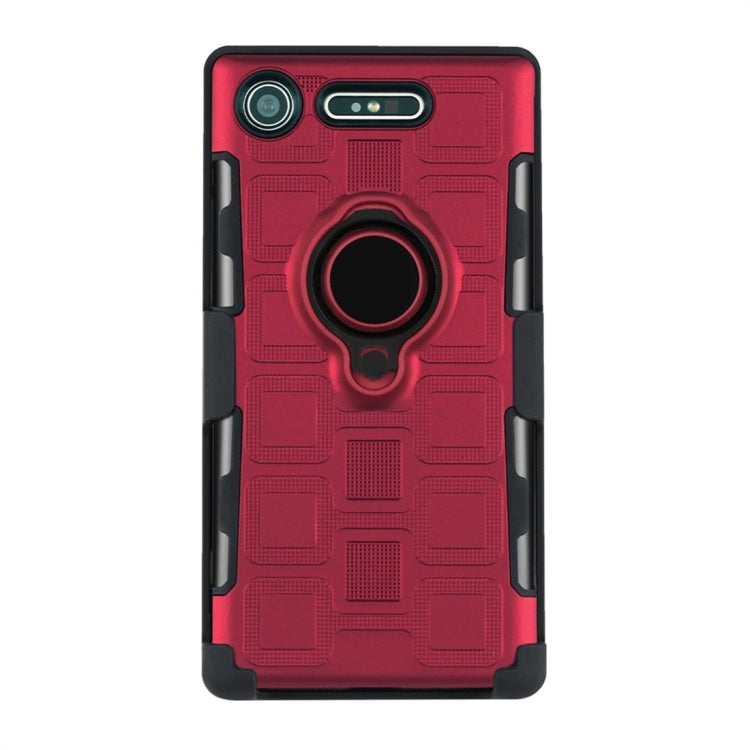 For Sony Xperia XZ1 3 In 1 Cube PC + TPU Protective Case with 360 Degrees Rotate Black Ring Holder