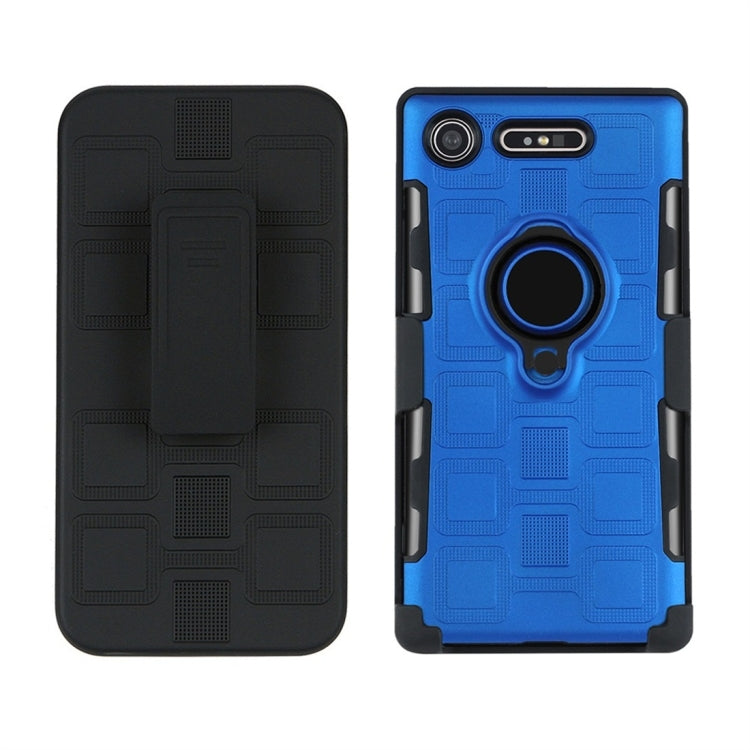 For Sony Xperia XZ1 3 In 1 Cube PC + TPU Protective Case with 360 Degrees Rotate Black Ring Holder