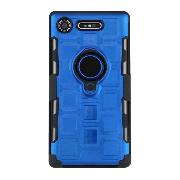 For Sony Xperia XZ1 3 In 1 Cube PC + TPU Protective Case with 360 Degrees Rotate Black Ring Holder