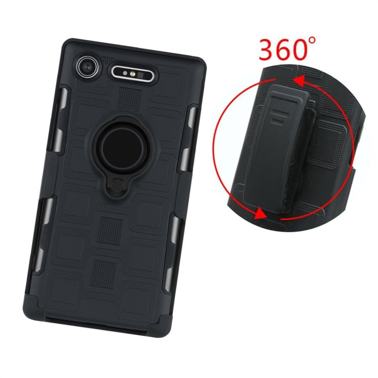 For Sony Xperia XZ1 3 In 1 Cube PC + TPU Protective Case with 360 Degrees Rotate Black Ring Holder