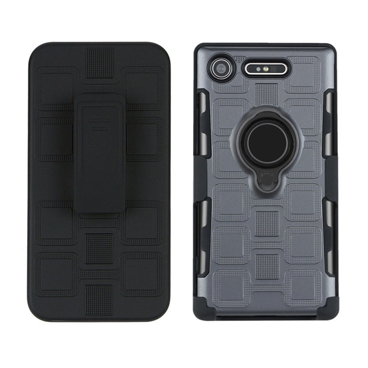 For Sony Xperia XZ1 3 In 1 Cube PC + TPU Protective Case with 360 Degrees Rotate Black Ring Holder