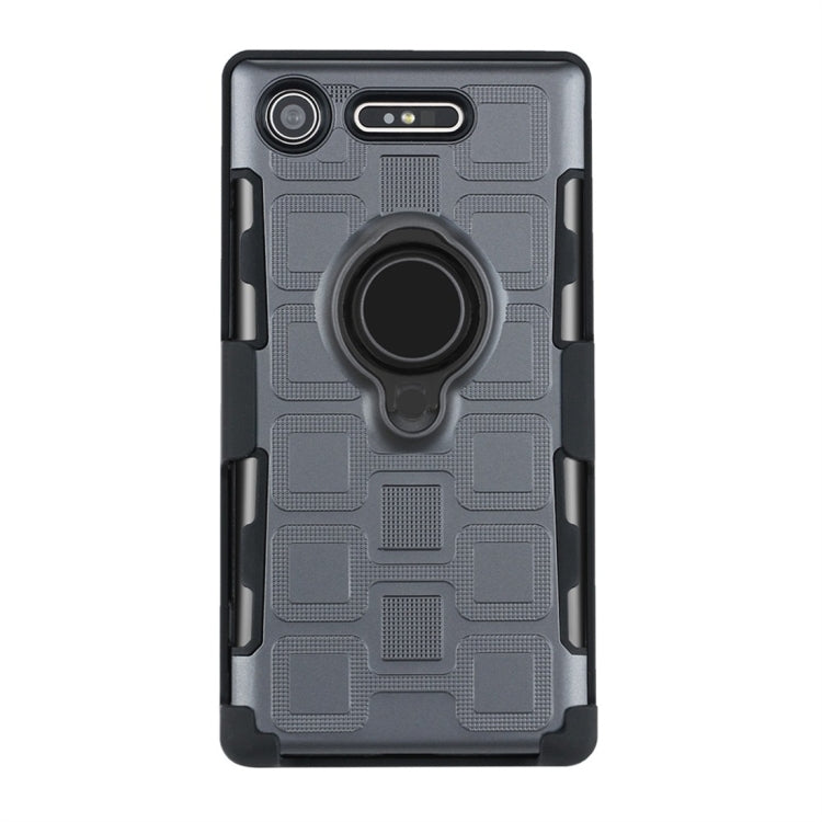 For Sony Xperia XZ1 3 In 1 Cube PC + TPU Protective Case with 360 Degrees Rotate Black Ring Holder