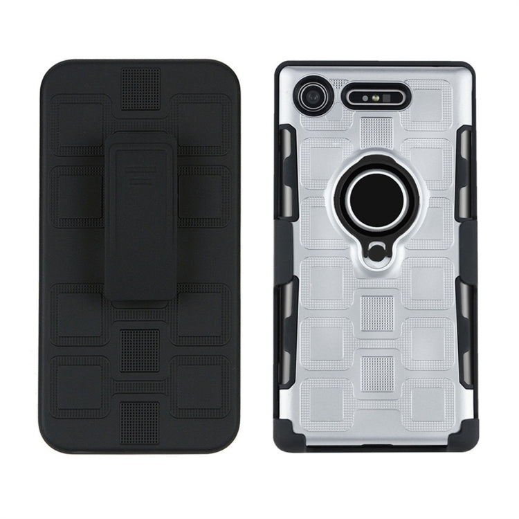 For Sony Xperia XZ1 3 In 1 Cube PC + TPU Protective Case with 360 Degrees Rotate Black Ring Holder