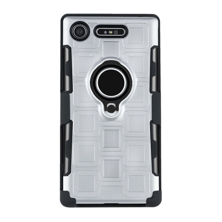 For Sony Xperia XZ1 3 In 1 Cube PC + TPU Protective Case with 360 Degrees Rotate Black Ring Holder