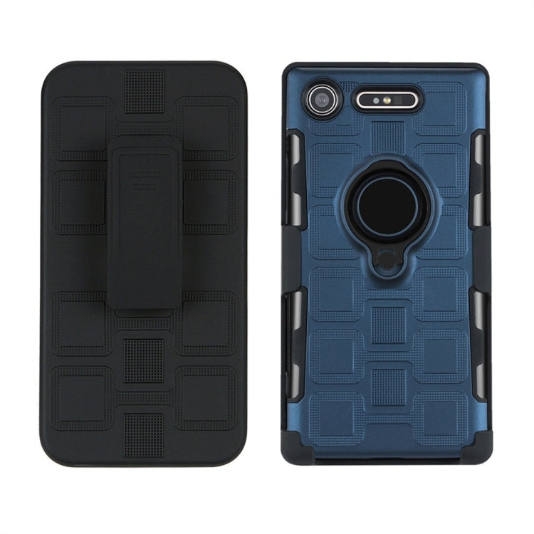 For Sony Xperia XZ1 3 In 1 Cube PC + TPU Protective Case with 360 Degrees Rotate Black Ring Holder